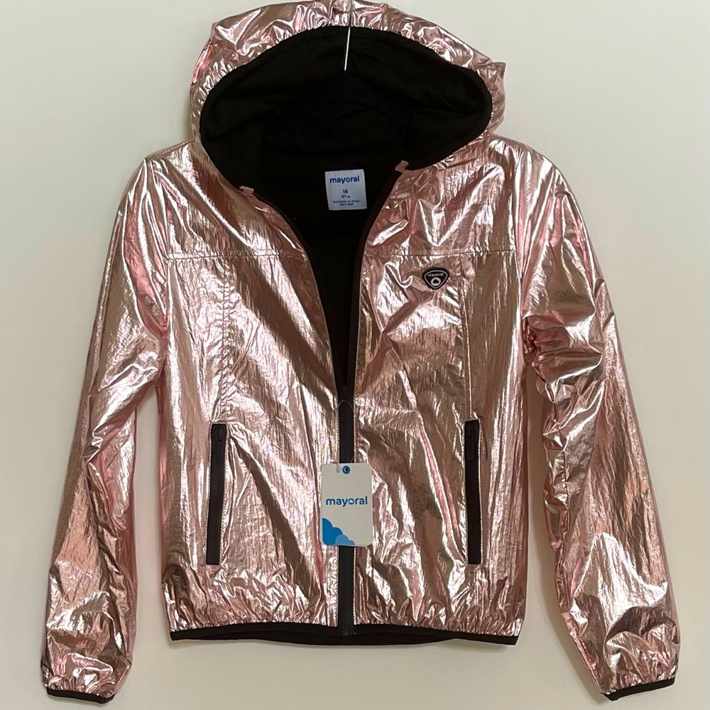 MWT Mayoral Girls Hooded Foil Jacket